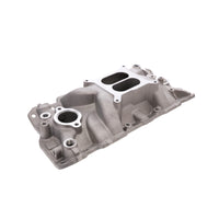 1957-1986 Chevy SB Aluminum Intake Manifold, Dual Plane, Hi-Rise - Satin
