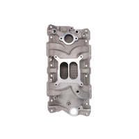 1957-1986 Chevy SB Aluminum Intake Manifold, Dual Plane, Hi-Rise - Satin
