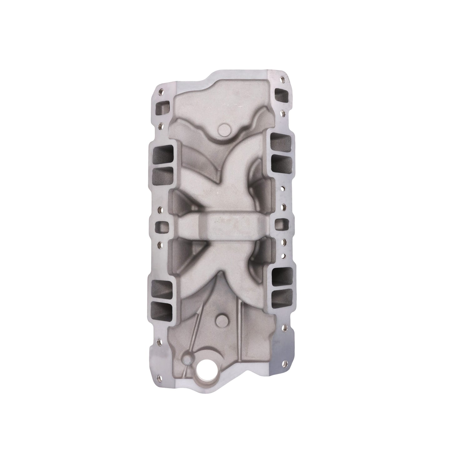 1957-1986 Chevy SB Aluminum Intake Manifold, Dual Plane, Hi-Rise - Satin