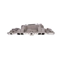 1957-1986 Chevy SB Aluminum Intake Manifold, Dual Plane, Hi-Rise - Satin