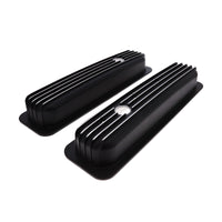 1987-2000 Chevy SB Finned Aluminum Center Bolt Valve Cover, 2 9/16" Ht., 1.25" Hole, Black