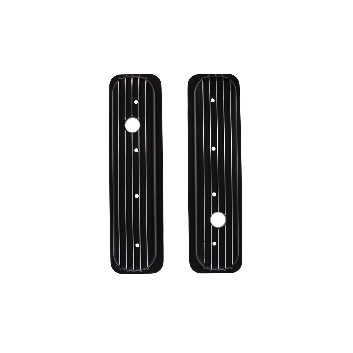 1987-2000 Chevy SB Finned Aluminum Center Bolt Valve Cover, 2 9/16" Ht., 1.25" Hole, Black