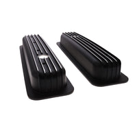 1987-2000 Chevy SB Finned Aluminum Center Bolt Valve Cover, 2 9/16" Ht., 1.25" Hole, Black