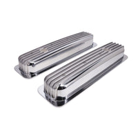 1987-2000 Chevy SB Finned Aluminum Center Bolt Valve Cover, 2 9/16" Ht., 1.25" Hole, Polished