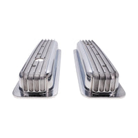 1987-2000 Chevy SB Finned Aluminum Center Bolt Valve Cover, 2 9/16" Ht., 1.25" Hole, Polished