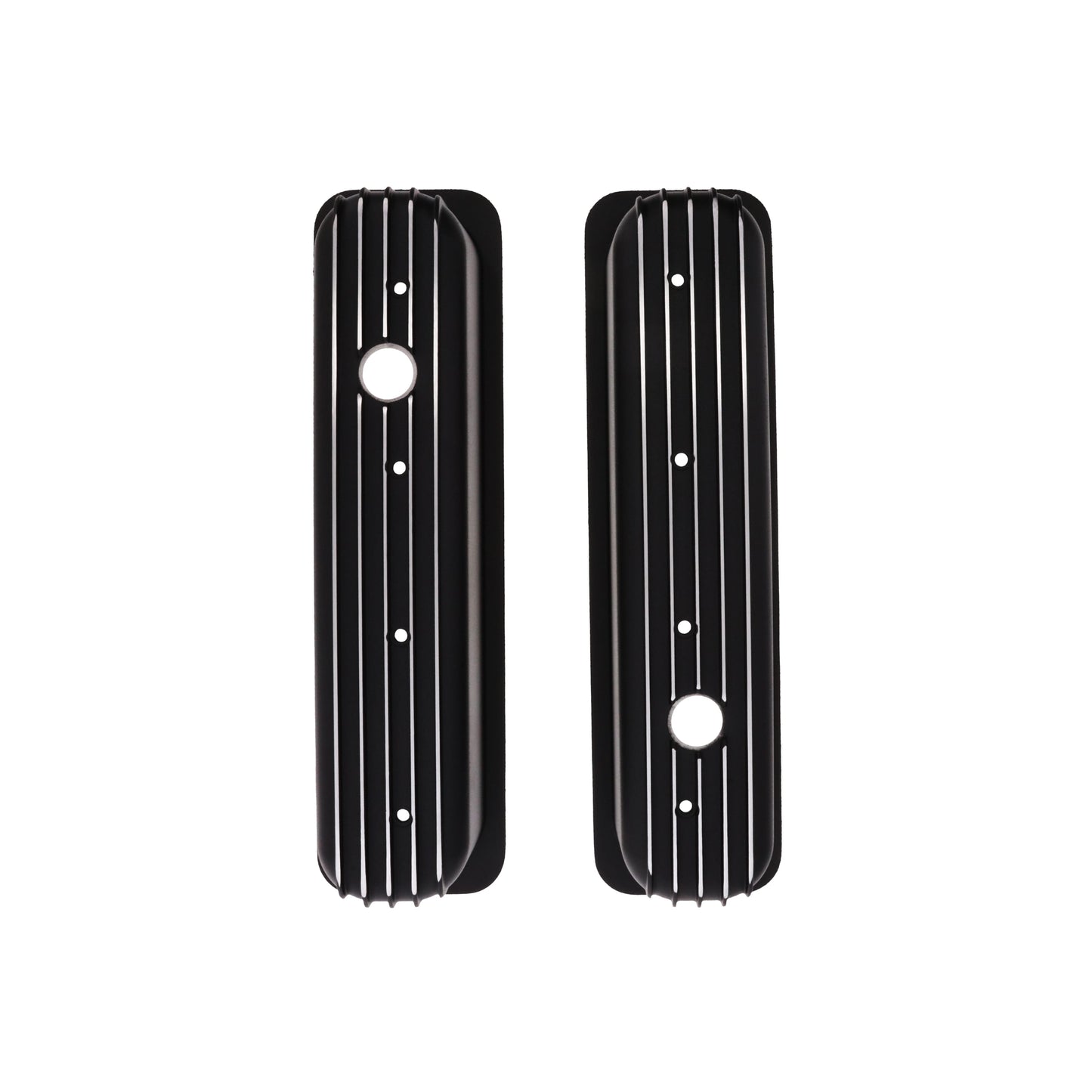 1987-2000 Chevy SB Finned Aluminum Center Bolt Valve Cover, 3 11/16" Ht., 1.25" Hole, Black