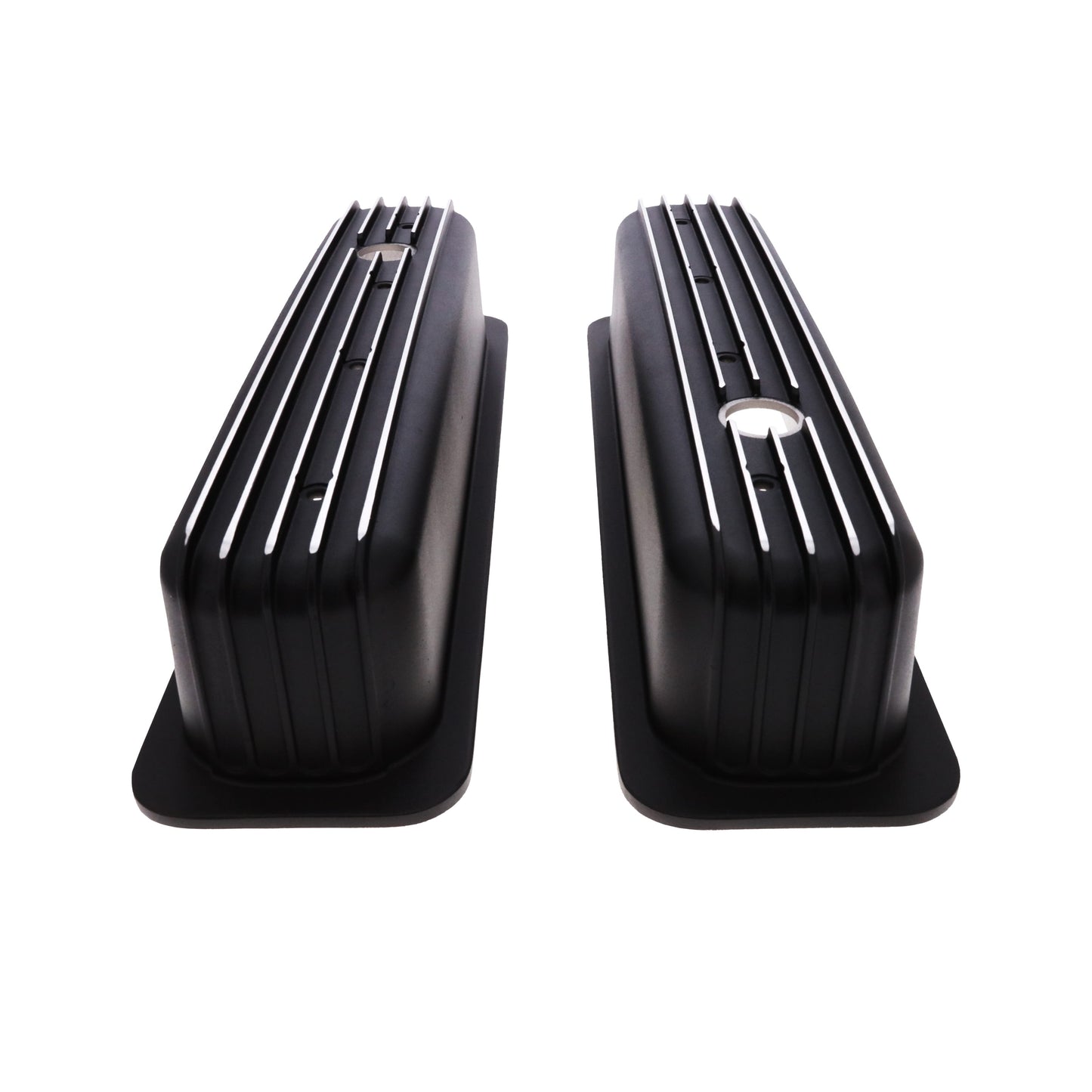 1987-2000 Chevy SB Finned Aluminum Center Bolt Valve Cover, 3 11/16" Ht., 1.25" Hole, Black