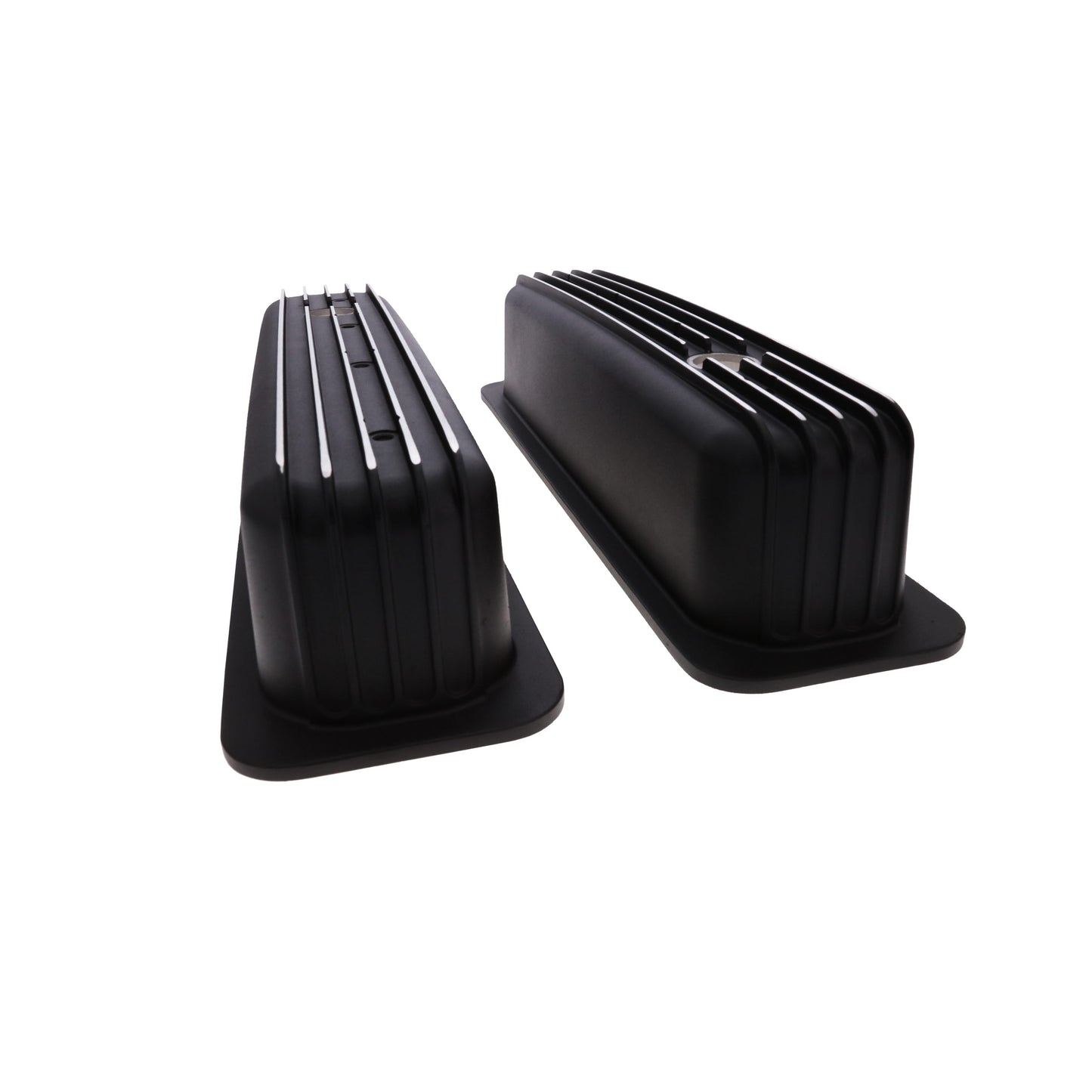 1987-2000 Chevy SB Finned Aluminum Center Bolt Valve Cover, 3 11/16" Ht., 1.25" Hole, Black