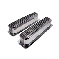 1987-2000 Chevy SB Finned Aluminum Center Bolt Valve Cover, 3 11/16" Ht., 1.25" Hole, Polished