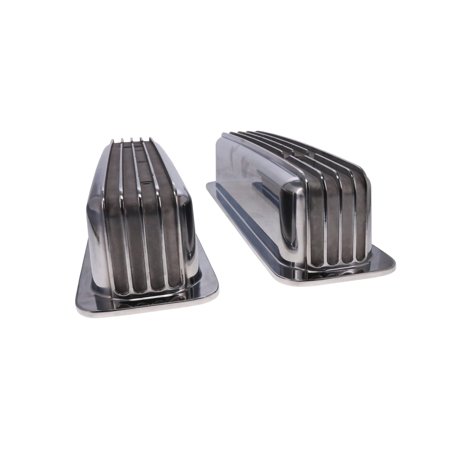 1987-2000 Chevy SB Finned Aluminum Center Bolt Valve Cover, 3 11/16" Ht., 1.25" Hole, Polished