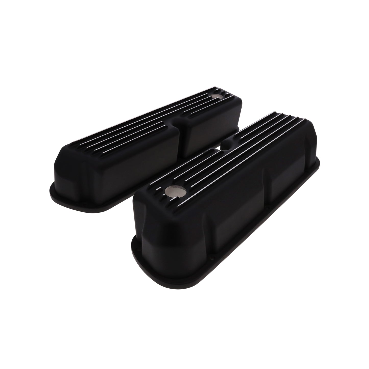 1962-2001 FORD SB 289, 351W Tall Finned Aluminum Valve Cover, 3 13/16" Ht., 1.25" Hole - Black