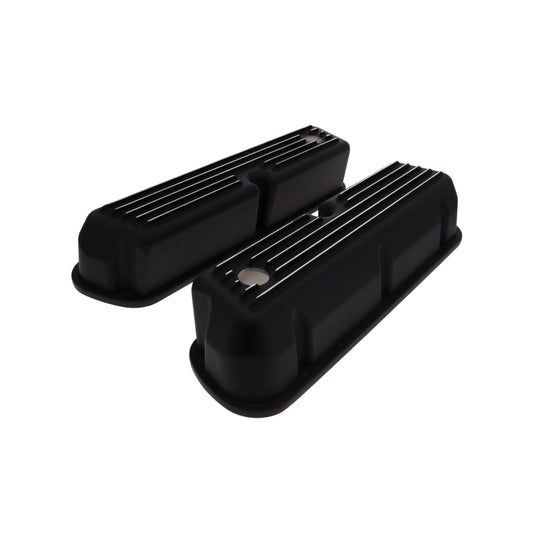 1962-2001 FORD SB 289, 351W Tall Finned Aluminum Valve Cover, 3 13/16" Ht., 1.25" Hole - Black