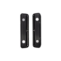 1964-1991 Mopar SB V8 Finned Aluminum Valve Covers, 3 3/4" Ex. 3 3/8" In. Ht., 1.25" Hole, Black