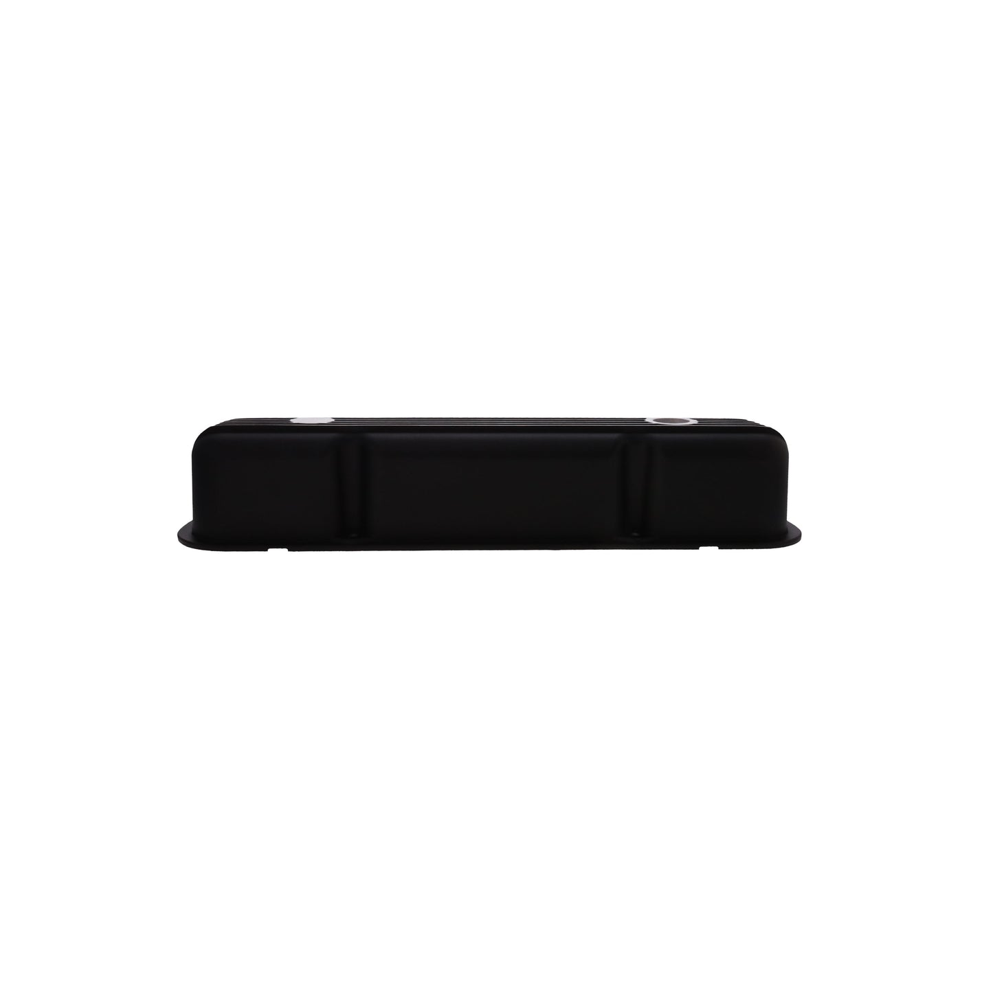 1964-1991 Mopar SB V8 Finned Aluminum Valve Covers, 3 3/4" Ex. 3 3/8" In. Ht., 1.25" Hole, Black