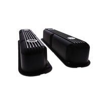 1964-1991 Mopar SB V8 Finned Aluminum Valve Covers, 3 3/4" Ex. 3 3/8" In. Ht., 1.25" Hole, Black