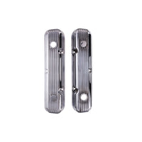 1964-1991 Mopar SB V8 Finned Aluminum Valve Covers, 3 3/4" Ex. 3 3/8" In. Ht., 1.25" Hole, Polished