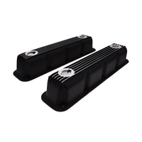 1992-2003 Mopar SB V8 Finned Aluminum Valve Covers, 3 1/2" Ex. 3 1/8" In. Ht., 1.25" Hole, Black