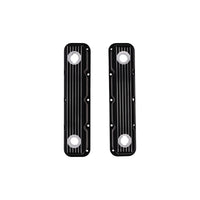 1992-2003 Mopar SB V8 Finned Aluminum Valve Covers, 3 1/2" Ex. 3 1/8" In. Ht., 1.25" Hole, Black