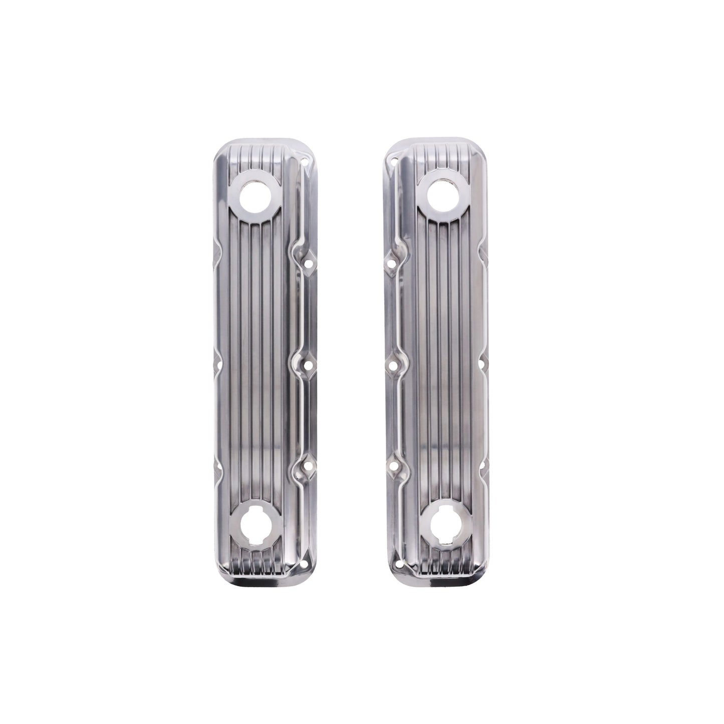 1992-2003 Mopar SB V8 Finned Aluminum Valve Covers, 3 1/2" Ex. 3 1/8" In. Ht., 1.25" Hole, Polished