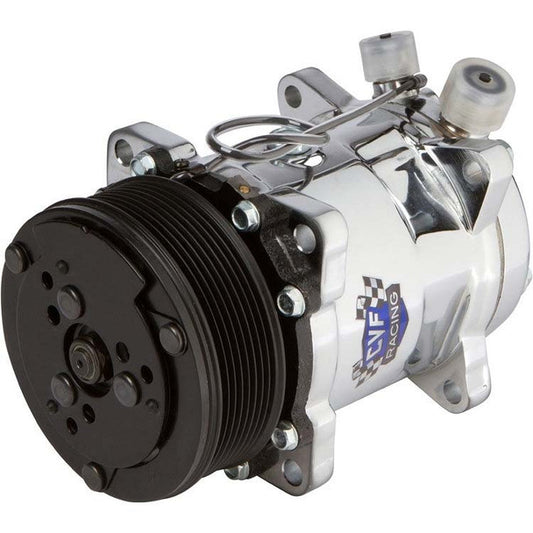 Sanden Style AC Compressor with 8 Rib Pulley - Chrome Finish