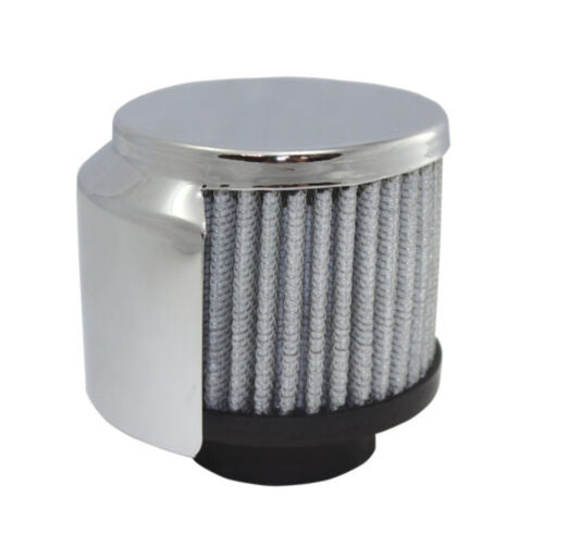 Chrome Steel Round 1 3/8" Clamp-On Shielded Breather with Washable Filter