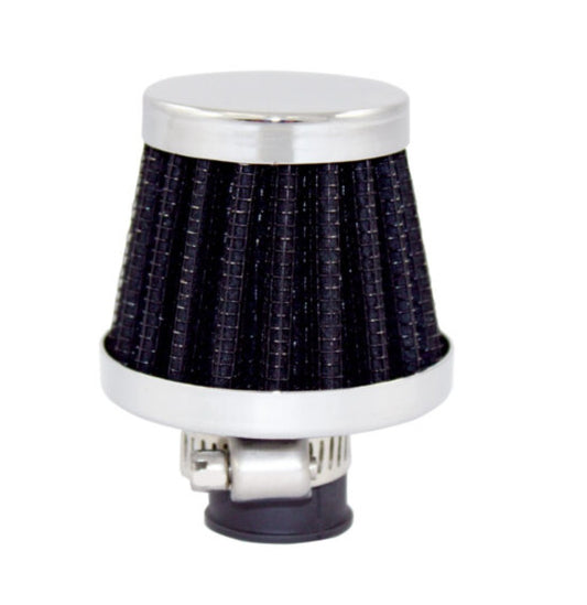 Chrome Steel Round Clamp-On Mini Breather with Washable Black Filter