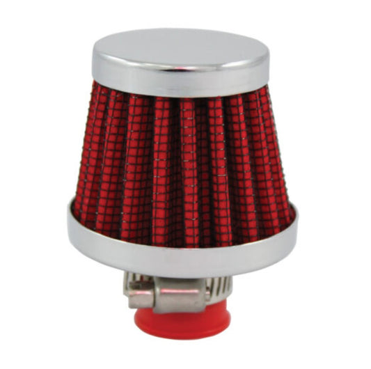 Chrome Steel Round Clamp-On Mini Breather with Washable Red Filter