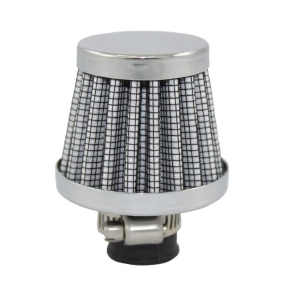 Chrome Steel Round Clamp-On Mini Breather with Washable White Filter