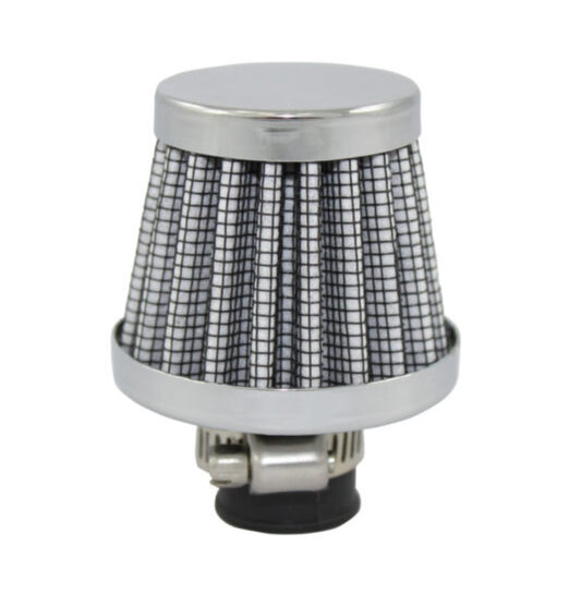 Chrome Steel Round Clamp-On Mini Breather with Washable White Filter