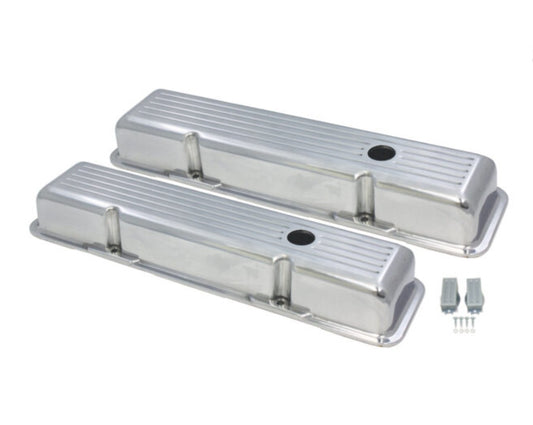 Chevy Small Block Perimeter-Bolt Short Ball Milled Polished Aluminum Valve Covers