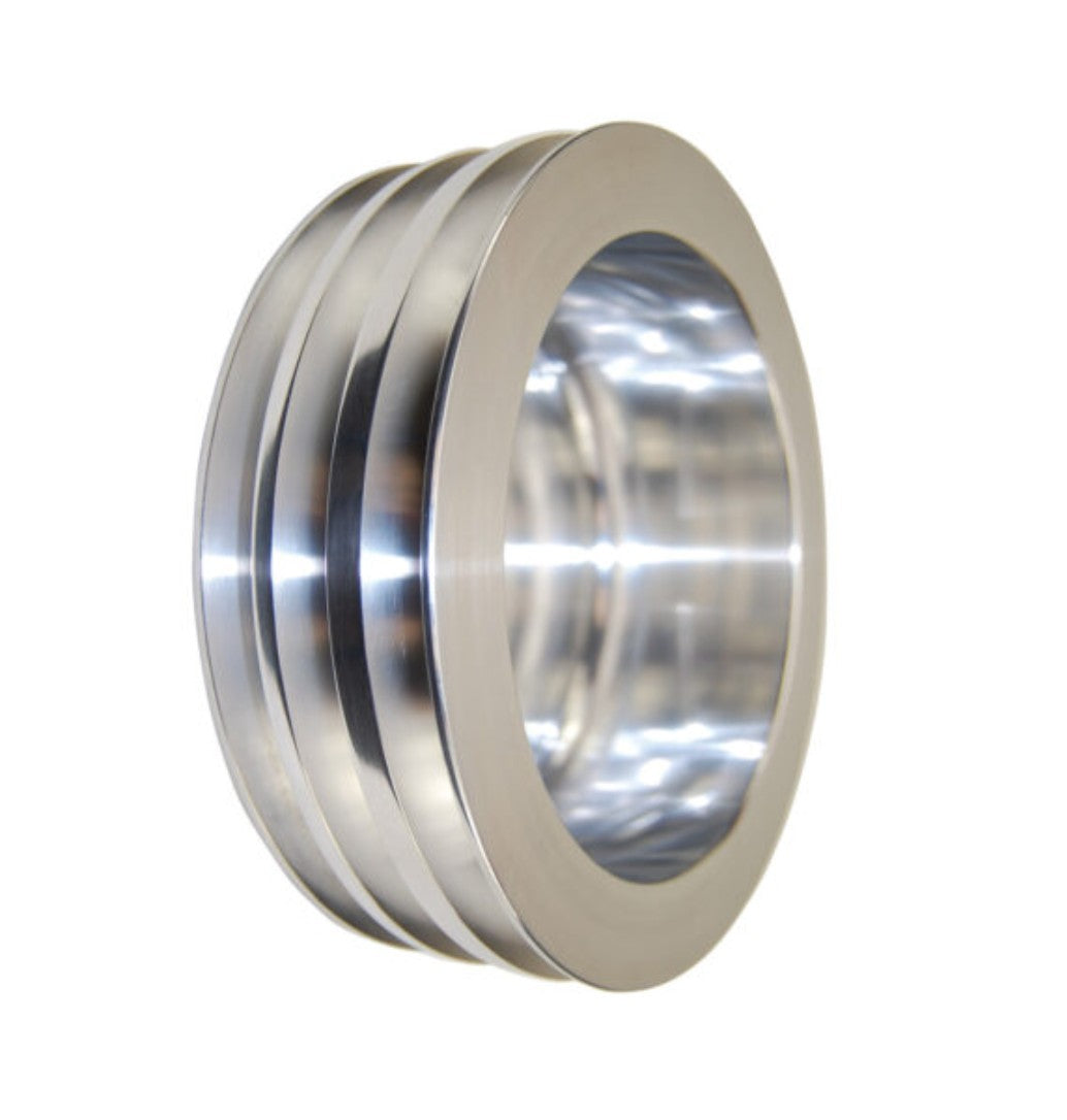 Chevy Small Block Long Water Pump Triple-Groove Aluminum Crankshaft Pulley - Satin