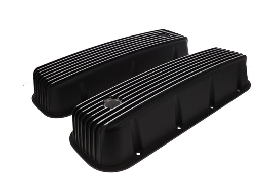 1965-1995 Chevy BB Tall Finned Aluminum Valve Covers, 3 11/16" Ht., 1.25" Hole, Black