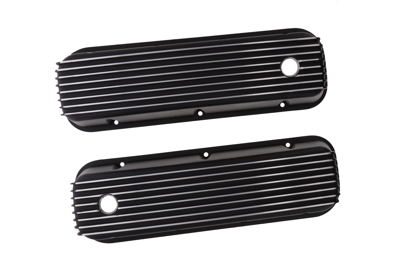 1965-1995 Chevy BB Tall Finned Aluminum Valve Covers, 3 11/16" Ht., 1.25" Hole, Black