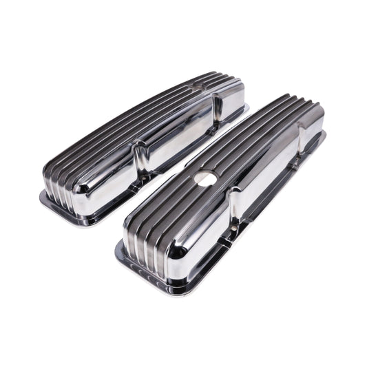1957-1979 Pontiac Finned Aluminum Valve Covers, 2 3/4" Ht., 1.25" Hole, Polished