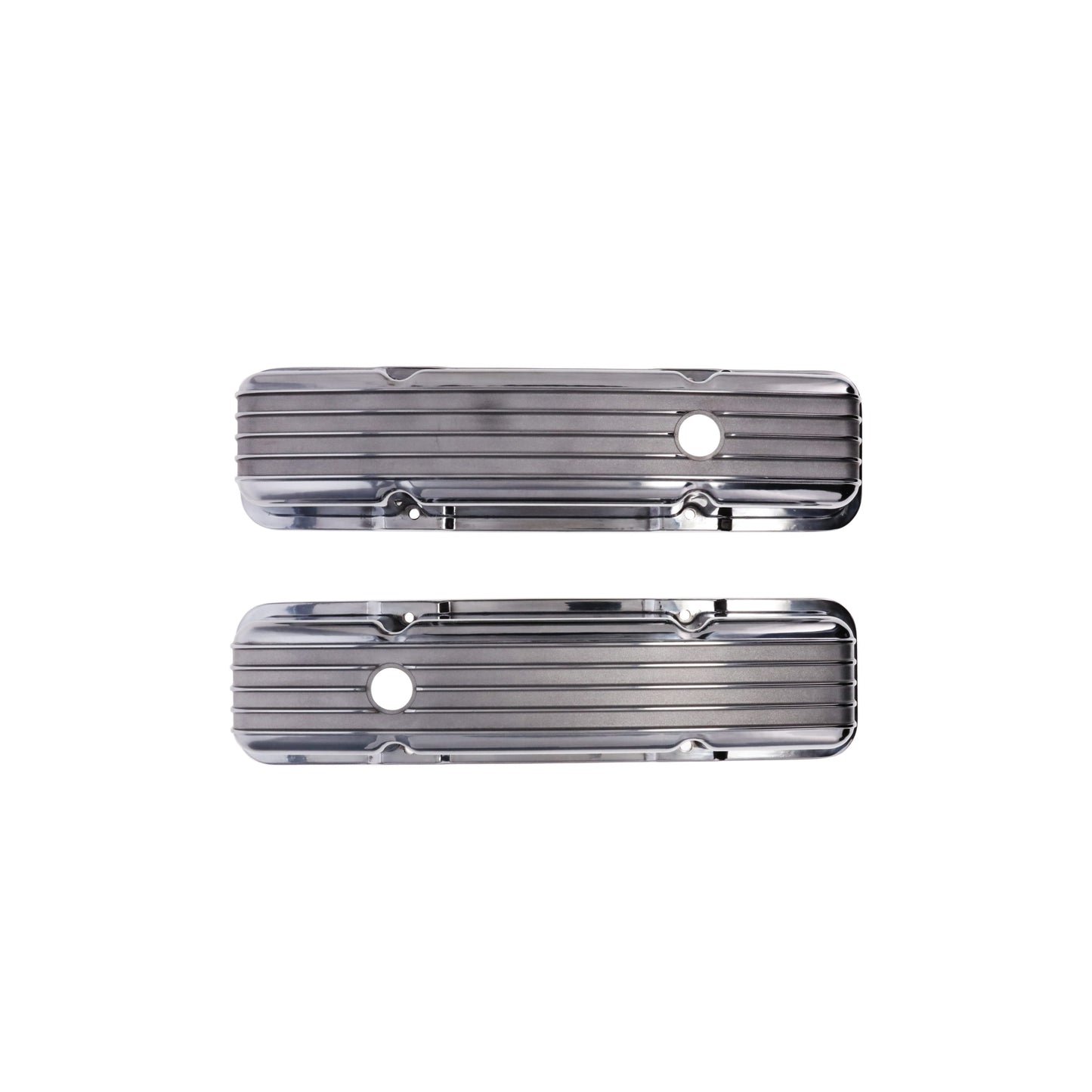 1957-1979 Pontiac Finned Aluminum Valve Covers, 2 3/4" Ht., 1.25" Hole, Polished