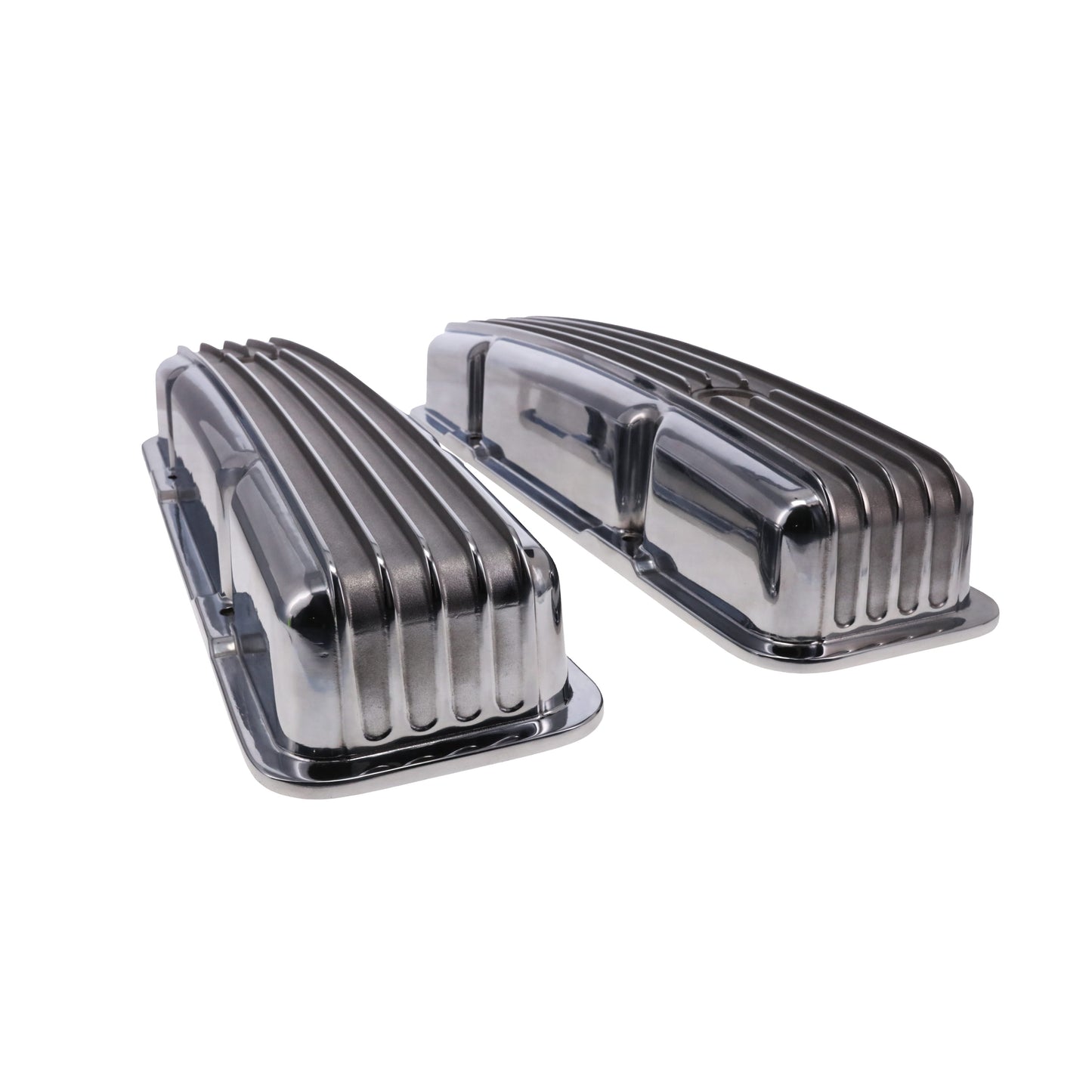 1957-1979 Pontiac Finned Aluminum Valve Covers, 2 3/4" Ht., 1.25" Hole, Polished