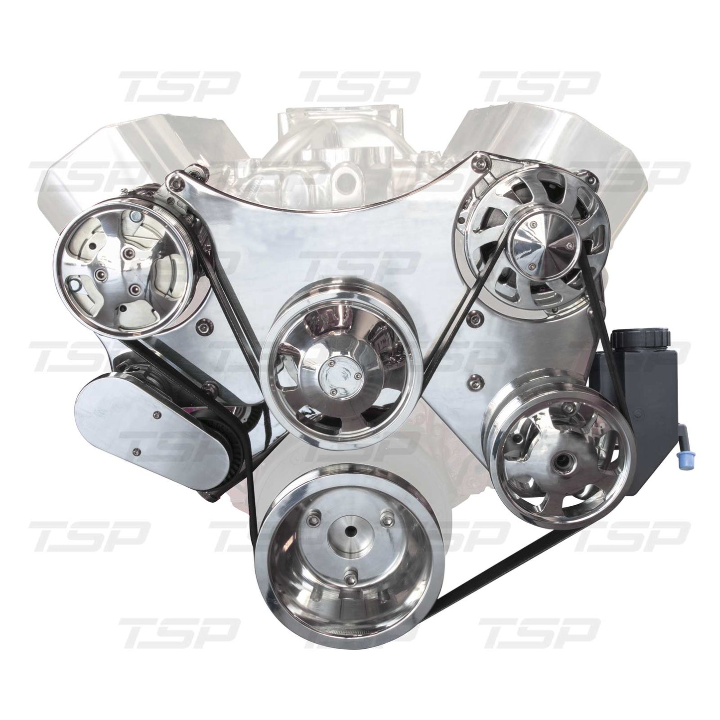 Chevy Big Block Serpentine Front Drive System with Integral Power Steering Reservoir