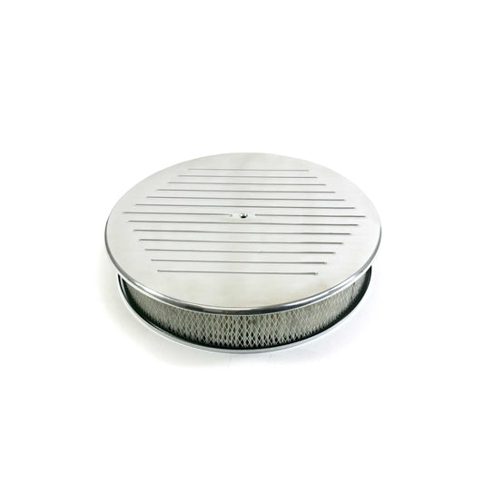 14" Polished Aluminum Ball-Milled Round Air Cleaner Kit with Hi-Lip Base