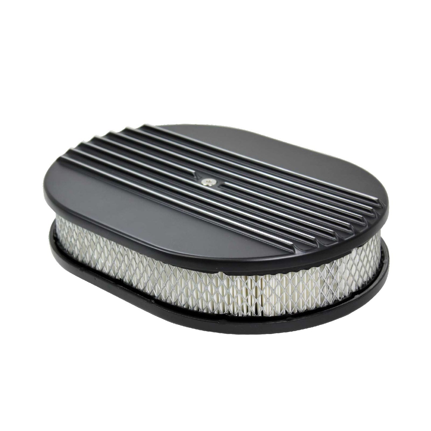 12" Aluminum Finned Oval Air Cleaner Kit with Flat Base