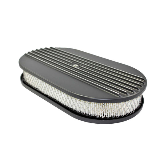 15" Aluminum Half Finned Oval Air Cleaner Kit with Flat Base