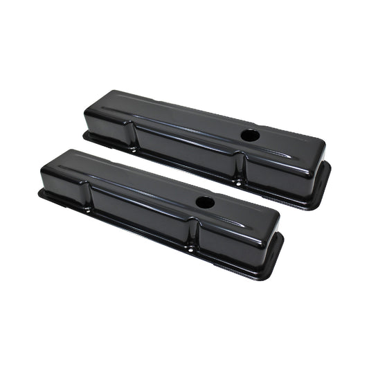 Chevy Small Block Perimeter-Bolt Short Steel Valve Covers with Single Breather Hole