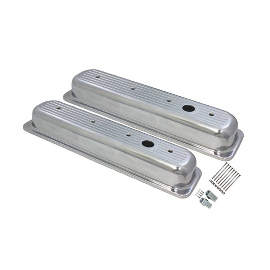 Chevy Small Block Center-Bolt Short Ball Milled Polished Aluminum Valve Covers