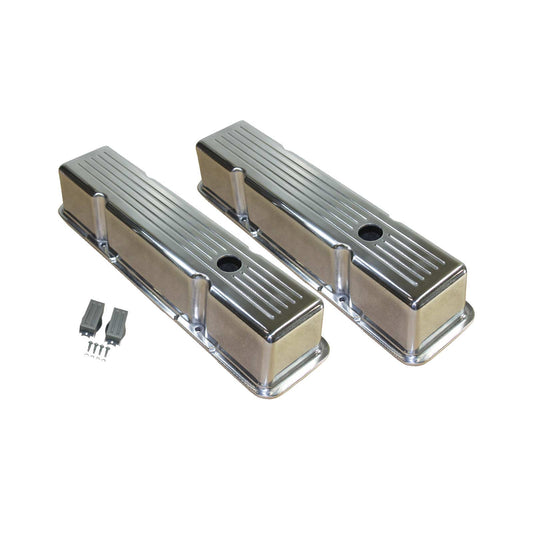 Chevy Small Block Perimeter-Bolt Tall Ball Milled Polished Aluminum Valve Covers